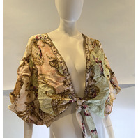 CAMILLA THE QUEENS QUATERS TIE FRONT PUFF SLEEVE TOP SZ: XL/XXL $650 TOPE044