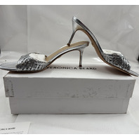 VERONICA BEARD TIA RAFFIA LATTICE LEATHER 2.5" HEEL SANDAL J9351S1020 6 SILVER