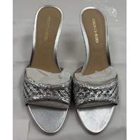 VERONICA BEARD TIA RAFFIA LATTICE LEATHER 2.5" HEEL SANDAL J9351S1020 6 SILVER