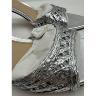 VERONICA BEARD TIA RAFFIA LATTICE LEATHER 2.5" HEEL SANDAL J9351S1020 6 SILVER