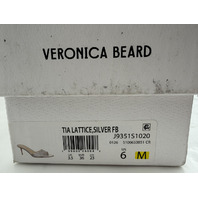 VERONICA BEARD TIA RAFFIA LATTICE LEATHER 2.5" HEEL SANDAL J9351S1020 6 SILVER