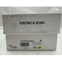 VERONICA BEARD TIA RAFFIA LATTICE LEATHER 2.5" HEEL SANDAL J9351S1020 9.5 SILVER