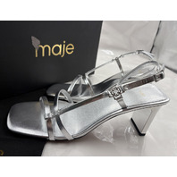 MAJE WOMEN'S METALLIC STRAPPY SANDALS HEEL SILVER ARGENT MFACH00789 SZ 41 US 10