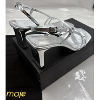 MAJE WOMEN'S METALLIC STRAPPY SANDALS HEEL SILVER ARGENT MFACH00789 SZ 41 US 10