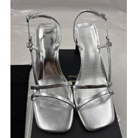 MAJE WOMEN'S METALLIC STRAPPY SANDALS HEEL SILVER ARGENT MFACH00789 SZ 41 US 10