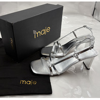 MAJE WOMEN'S METALLIC STRAPPY SANDALS HEEL SILVER ARGENT MFACH00789 SZ 41 US 10