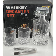 TINANA WHISKEY DECANTER SET PATTERNED CRYSTAL GLASSES WITH CLIPS AND ICE MOLD