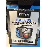 ARTIC ZONE TITAN ICELESS ZIPPERLESS COOLER 38 CAN HOLDER W ICE BLANKET AND LINER