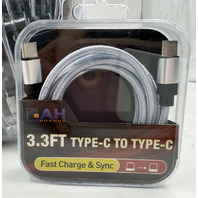LOT OF 19 AH BRANDS 3.3FT TYPE-C TO TYPE-C STURDY CABLE GRAY
