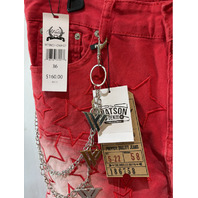 WATSON LUXE MEN'S RED STAR KNEE FADED JEANS SIZE 36 WTSN021-DNM-02 BNWT