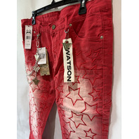 WATSON LUXE MEN'S RED STAR KNEE FADED JEANS SIZE 36 WTSN021-DNM-02 BNWT