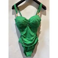 BLEU ROD BEATTIE LOVE BLOOMS SOLID ONE PIECE SWIMSUIT IN CLOVER RBLO26978 SZ 14