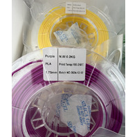 LOT OF 4 PLA FILAMENT 1.75MM PURPLE GREEN BLUE YELLOW TEMP 190-210