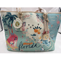 SPARTINA 449 TEAL FLORIDA MAP TOTE BAG GREETINGS FROM FLORIDA MERMAID 946457 NWT