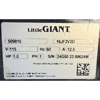 LITTLE GIANT 509815 16JF2V2D PIT PLUS JR 1HP SIMPLEX GRINDER SEWAGE PUMP SYSTEM