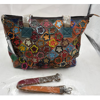 L'ARTISTE SPRING STEP HB-APPLIQUE-RBW APPLIQUE HANDBAG PURSE TOTE MULTICOLOR NWT