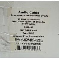 PREMIUM AUDIO CABLE IN-WALL CL3R 500FT 16 AWG 2 CONDUCTORS COMM & RESIDENTIAL