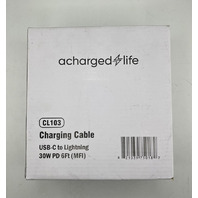 LOT OF 6 ACHARGEDLIFE PLTNM SERIES CHARGING CABLE USB-C TO FOR APPLE 6FT WHITE