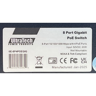 ULTRATECH 8-PORT GIGABIT ETHERNET POE SWITCH WITH 4 POE PORTS 0E-8P4POEGIG