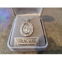 BLISS - STERLING SILVER MIRACULOUS PENDANT NECKLACE STAINLESS CHAIN 4146MSS