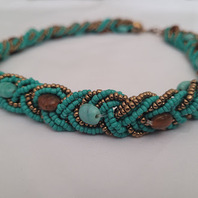 LOT 0F 2 - TWISTED TURQUOISE COLORED BEADED NECKLACES  00889Q