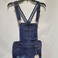 WAX JEAN SHORT OVERALLS 90078 DARK DISTRESSED SHORTALLS SIZE SMALL