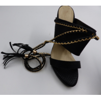 BLACK WOMENS STILETTO HEEL WITH TASSEL AND GOLD CHAIN LEG WRAP SIZE 39