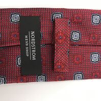 LOT OF 2 - NORDSTROM TIES  1 PAISLEY BLUE SILK / 1 RED SILK BLACK SILVER PATTERN