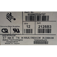 QTY 12 ZEBRA 03200ZD25707 THERMAL TRANSFER 2.24" X 242' 3200 PERFORMANCE RIBBONS