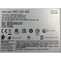 CISCO MS130-8X-HW 74-127923-01 MERAKI 8 PORT CLOUD MANAGED NETWORK POE SWITCH