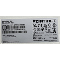 FORTINET FG-40F FORTIGATE P24680-05-13 FIREWALL APPLIANCE 5X GE RJ45 PORTS WAN