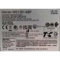 CISCO MS130-48P-HW 74-127929-01 MERAKI GIGABIT NETWORK 48 PORT 740W POE SWITCH