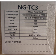 NGTECO TC3 TOUCHSCREEN-ENABLED BIOMETRIC CLOUD TIME CLOCK WITH POWER ADAPTER