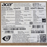 ACER V247Y 23.8" LCD LED 1080P 100HZ MONITOR W/ STAND AND CORD UM.QV7AA.G03