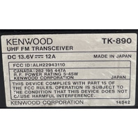 KENWOOD TK-890 UHF TWO-WAY RADIO 450-490 MHZ