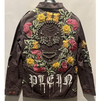 PHILIPP PLEIN COUTURE CONSTANCE WOMENS 65 MILITARY SMALL OVERSIZED DENIM JACKET