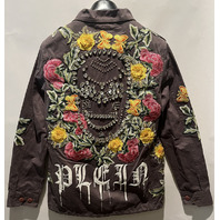 PHILIPP PLEIN COUTURE CONSTANCE WOMENS 65 MILITARY XS OVERSIZED DENIM JACKET