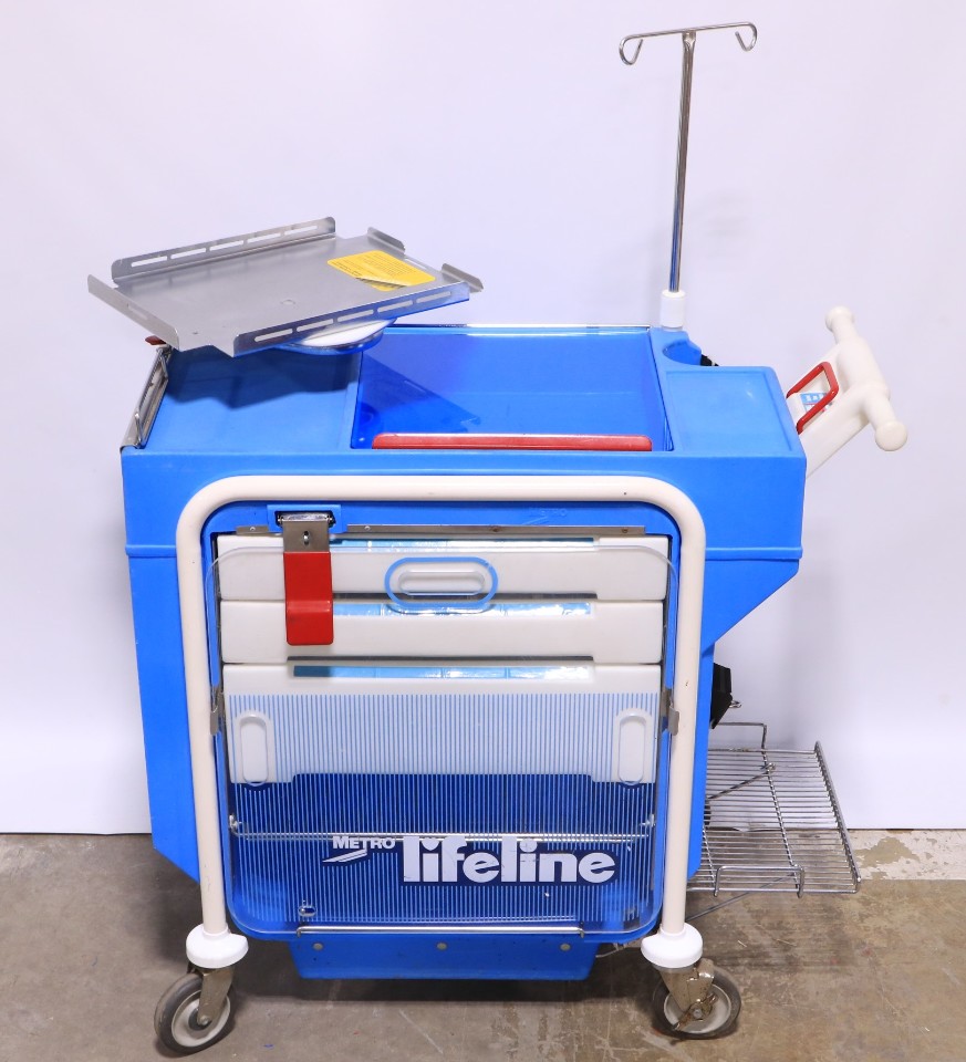 * METRO LIFELINE LEC 51 EMERGENCY CRASH CART W/ TRAY IV POLE 1