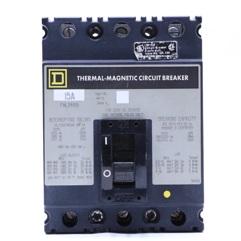 * SQUARE D FAL34015 FA 15A THERMAL CIRCUIT BREAKER 15A 480VAC