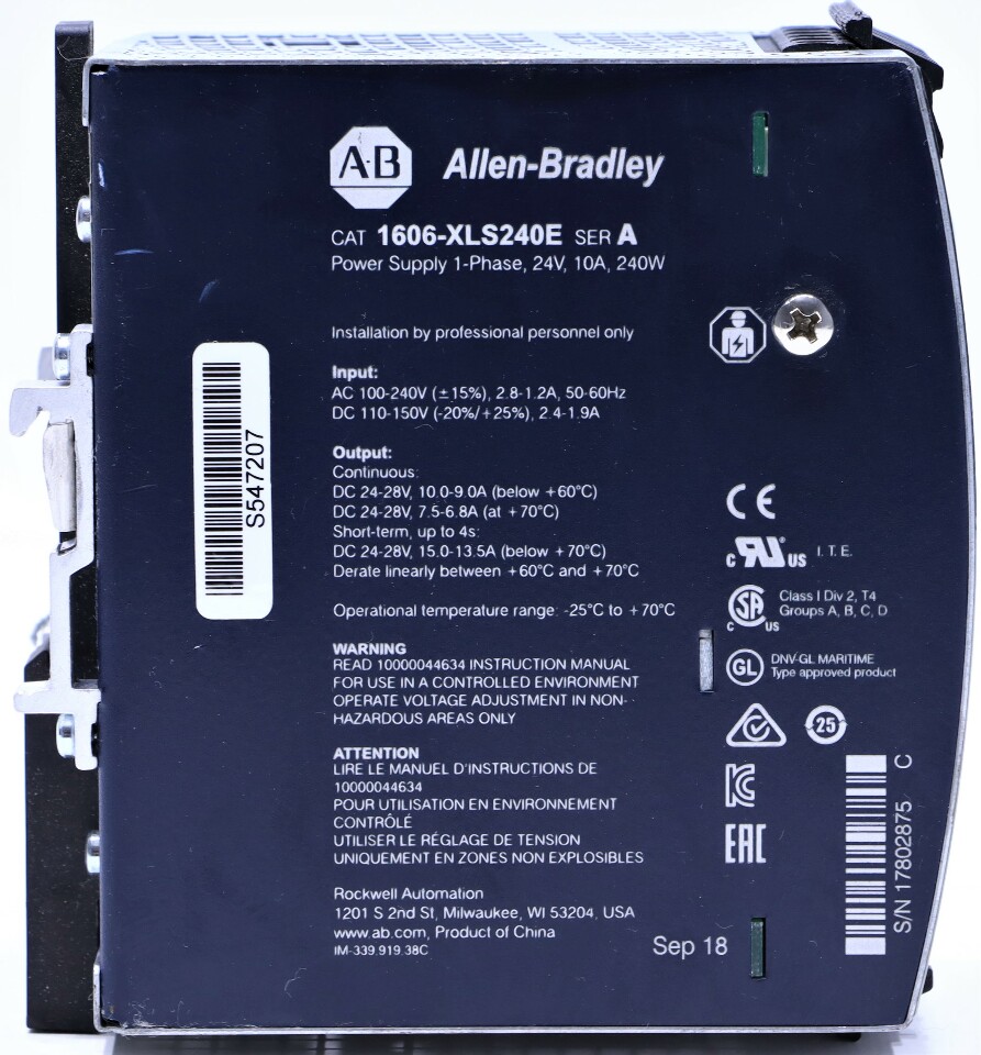 ALLEN BRADLEY 1606XLS240E /A POWER SUPPLY 24V 10A 240W Premier