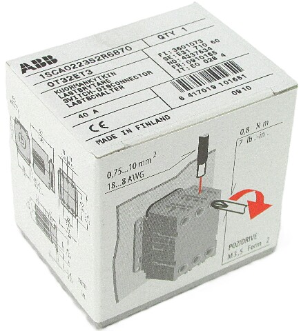 * ABB OT32ET3 DISCONNECT SWITCH 40A 3 POLE 690VAC