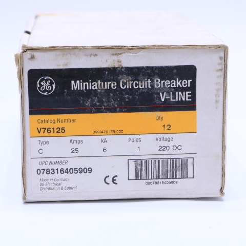 `` NEW QTY. (12) GE V76125 CIRCUIT BREAKER 25A 1P 250VDC V-LINE C25