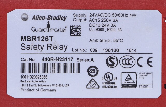 * ALLEN BRADLEY GUARD MASTER 440R-N23117 SER A MSR126T SAFTEY RELAY