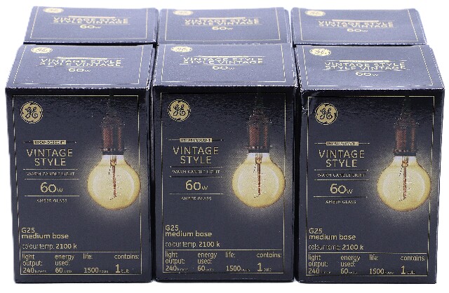 LOT OF 6 GE 60G25/V/AMB/CDN 93118272 VINTAGE STYLE AMBER LIGHT BULB 