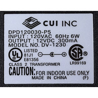 * NEW CUI DV-1230 DPD120030-P5 12VDC 300mA AC POWER ADAPTER