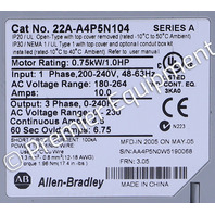 * ALLEN BRADLEY POWERFLEX 4 22A-A4P5N104 /A 1HP AC DRIVE