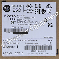 * SURPLUS ALLEN BRADLEY 25C-D043N114 POWERFLEX 527 30 HP AC DRIVE