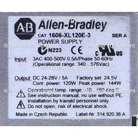 * ALLEN BRADLEY 1606-XL120E-3 SER A 3 PHASE POWER SUPPLY 24VDC *TESTED* 