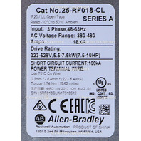 * ALLEN BRADLEY 25B-D017N104 POWERFLEX 525 10 HP AC DRIVE w/ 25-RF018-CL 