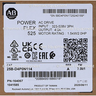 * SURPLUS ALLEN BRADLEY 25B-D4P0N114 /A POWERFLEX 525 1.5kW 2HP AC DRIVE